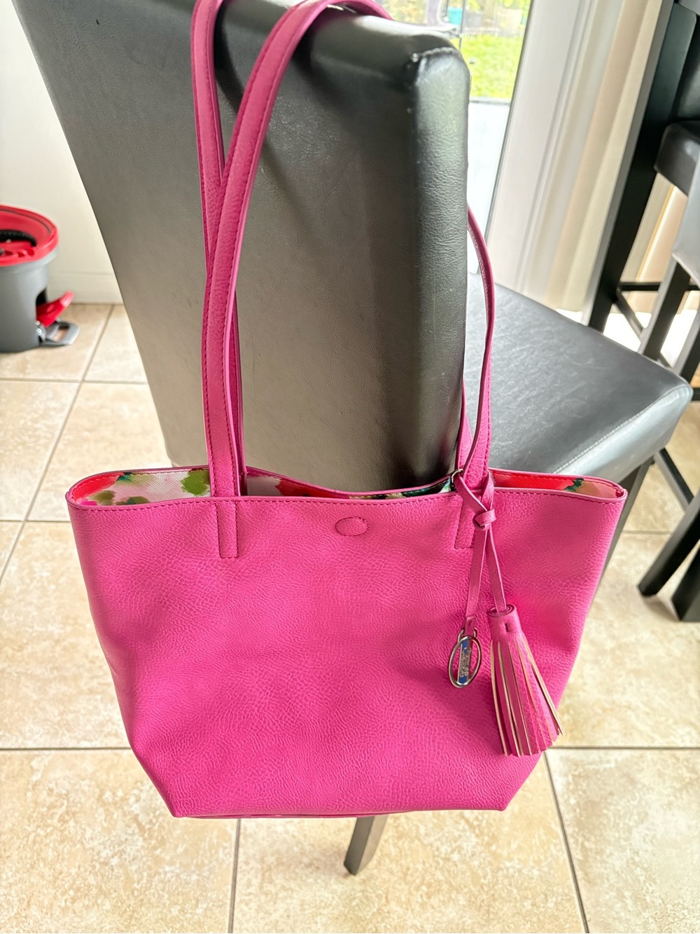 Carlos by Carlos Santana Bright Pink Tote with Tassel Charm